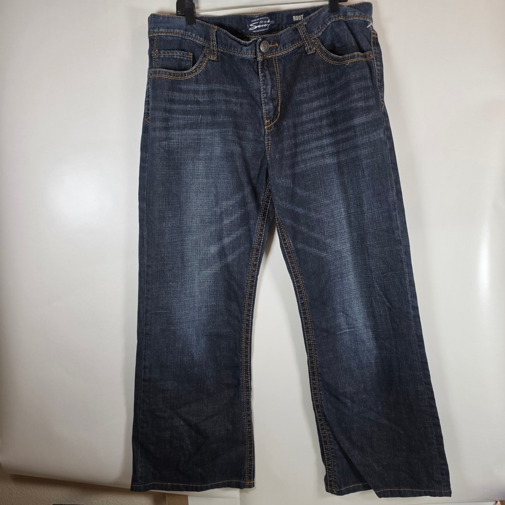 Seven7 Mens Bootcut‎ Jeans Dark Wash Blue Denim Studded Flap Pocket 40x32